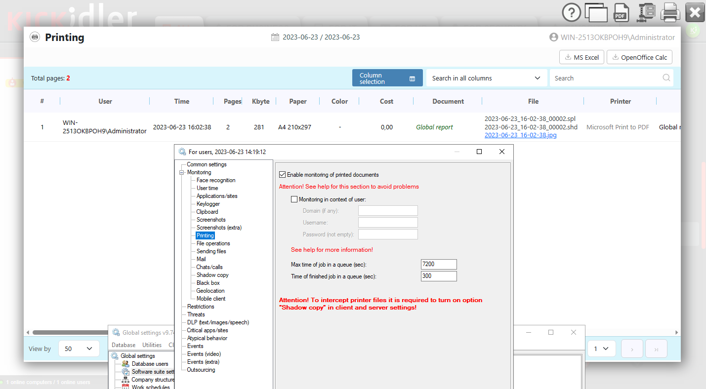 Screenshot Printed Document Tracking