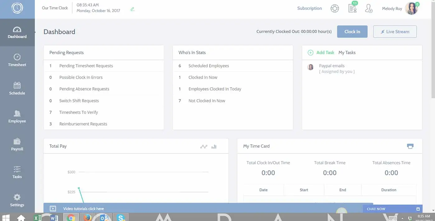 Time Clock Wizard interface.