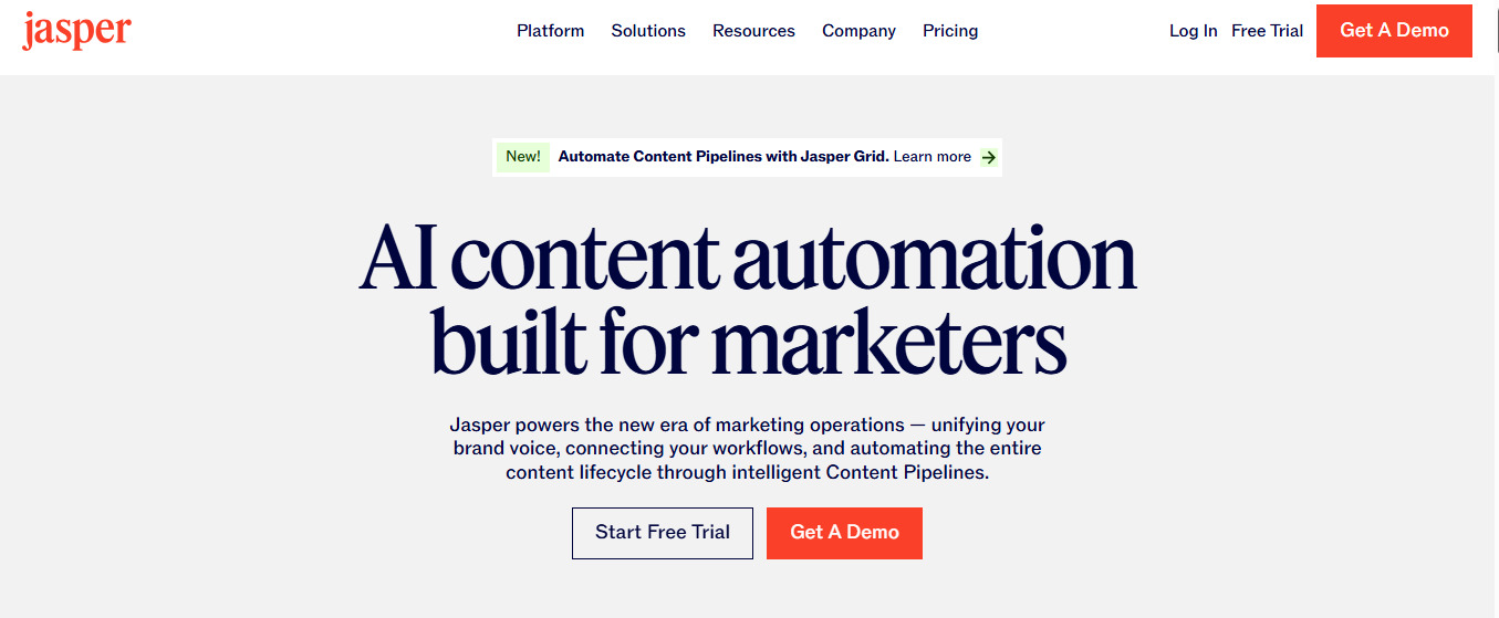 Jasper AI website screenshot.