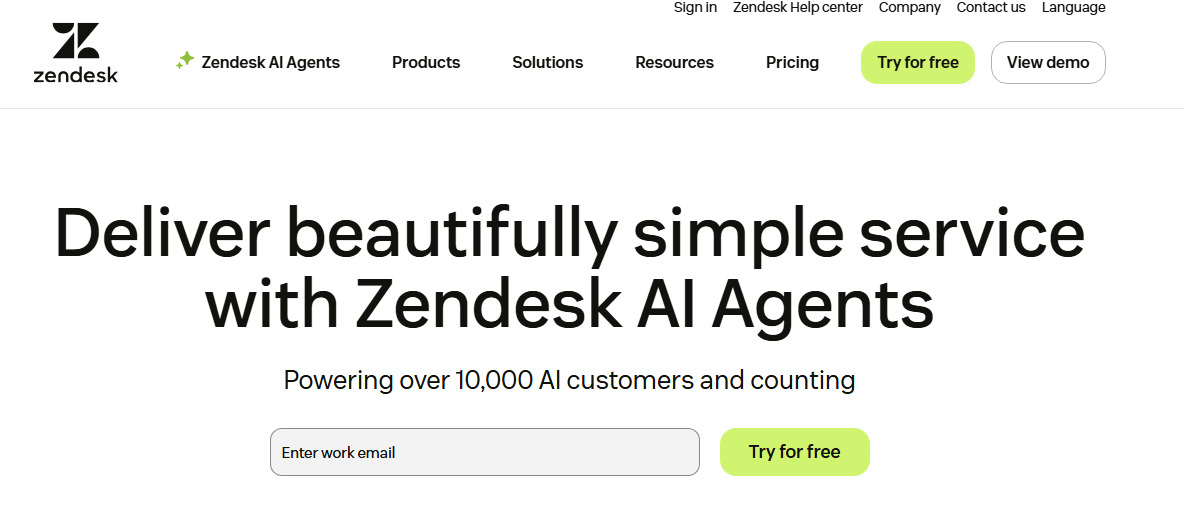 Zendesk website screenshot.