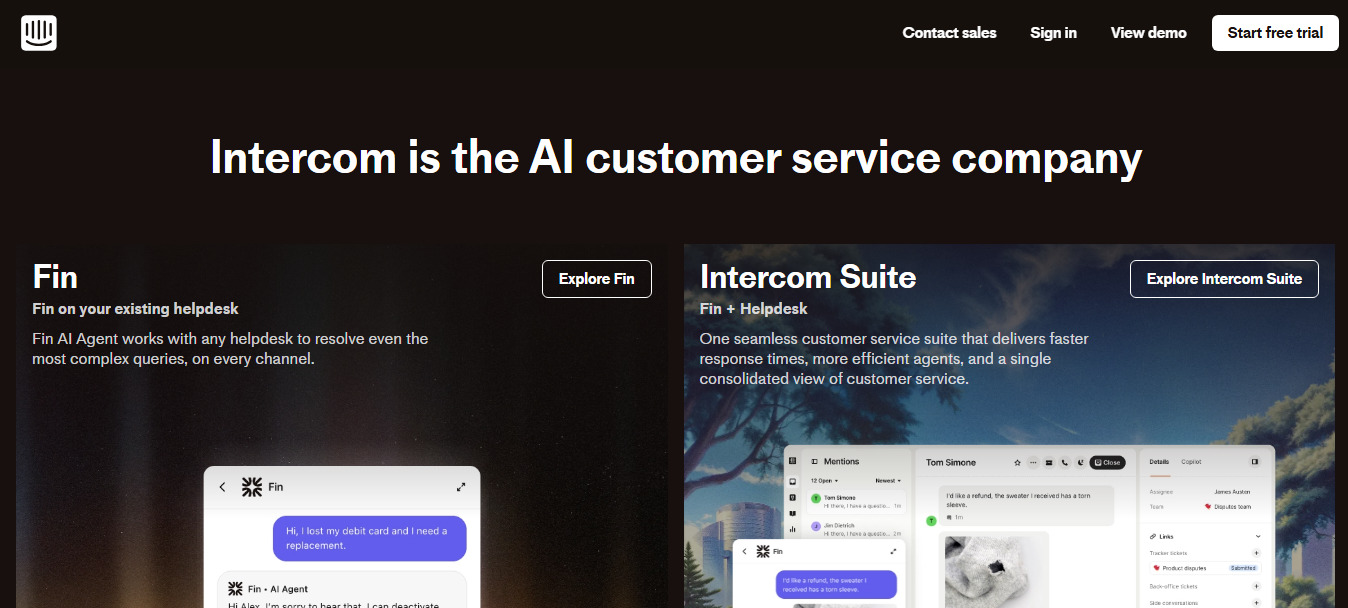 Intercom website screenshot.
