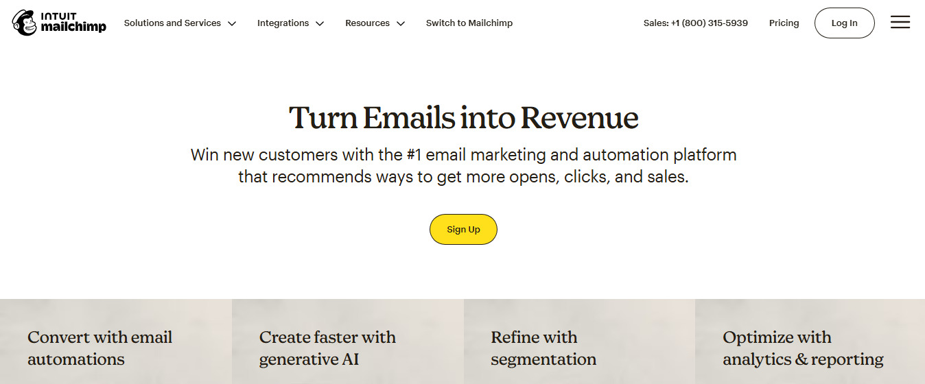 Mailchimp website screenshot.