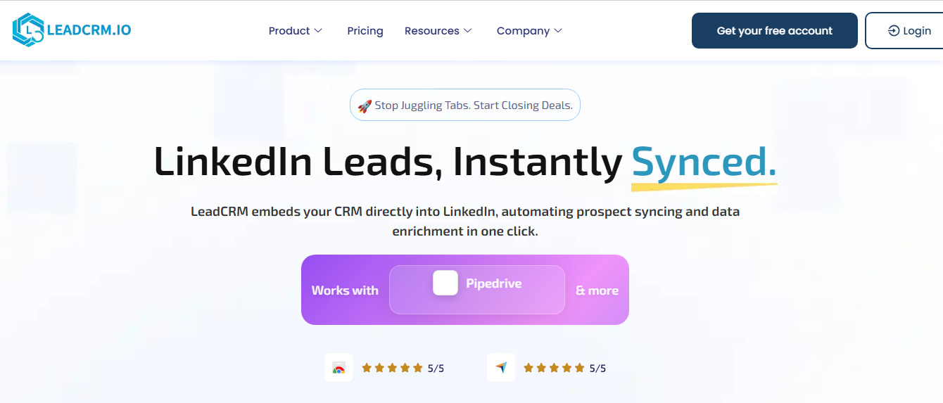 LeadCRM website screenshot.