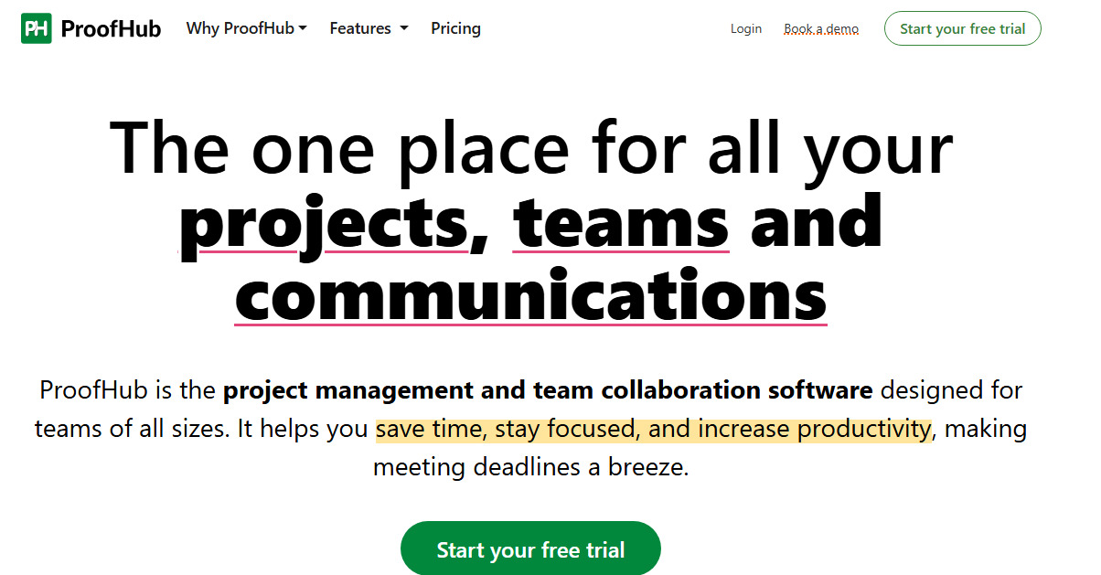ProofHub website screenshot.