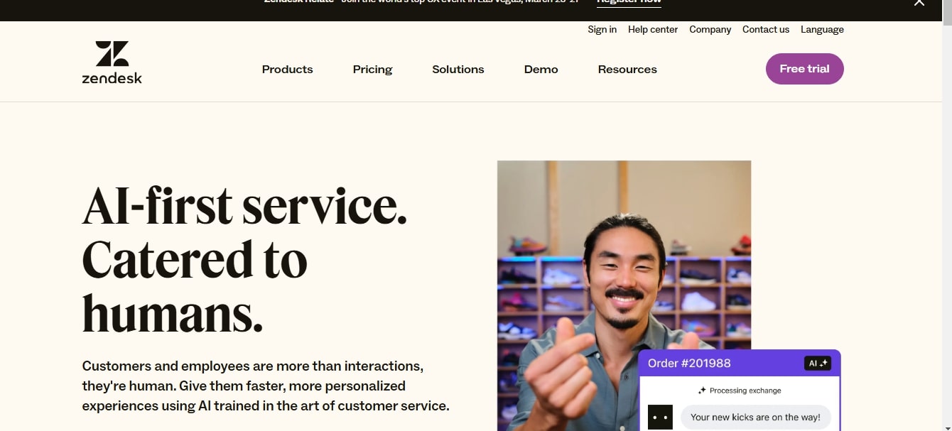 Zendesk website screenshoot.
