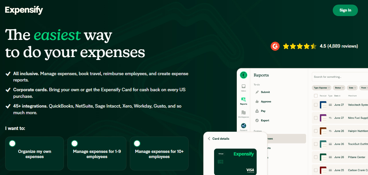 Expensify website screenshot.