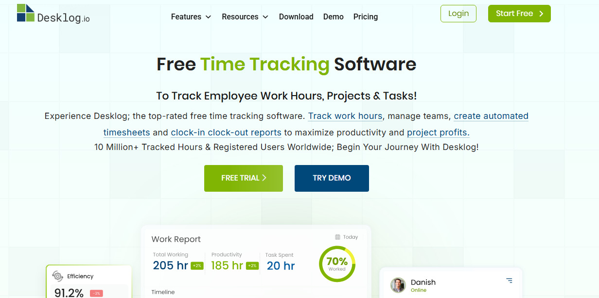Desklog website screenshot.