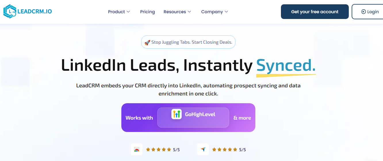 LeadCRM website screenshot.