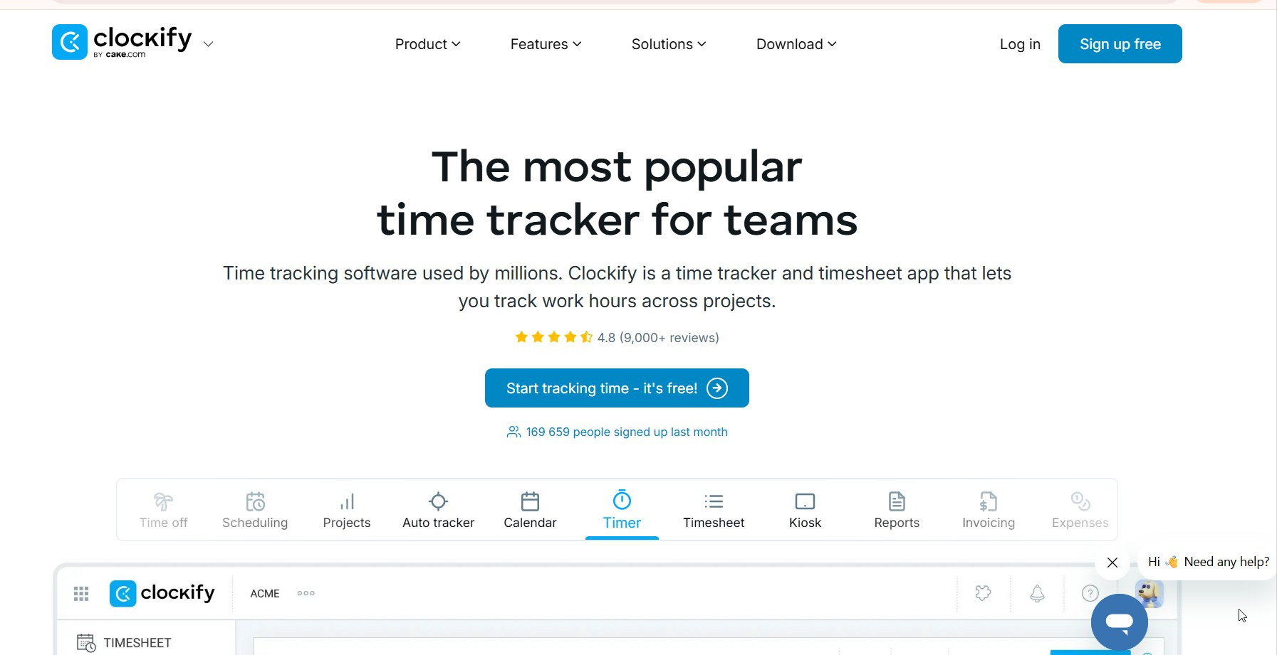 Screenshot from the Clockify website.