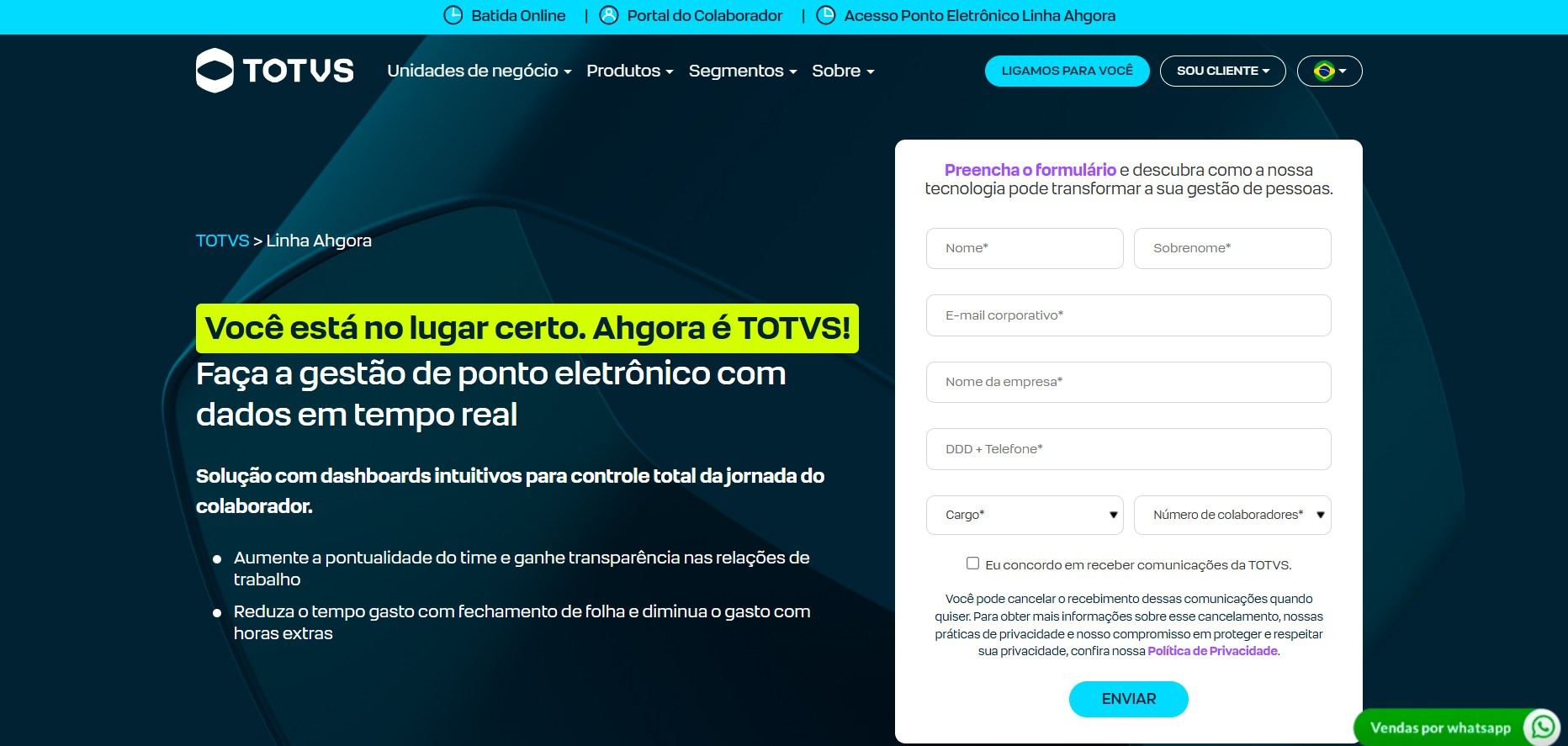 Captura de tela do site da Ahgora.