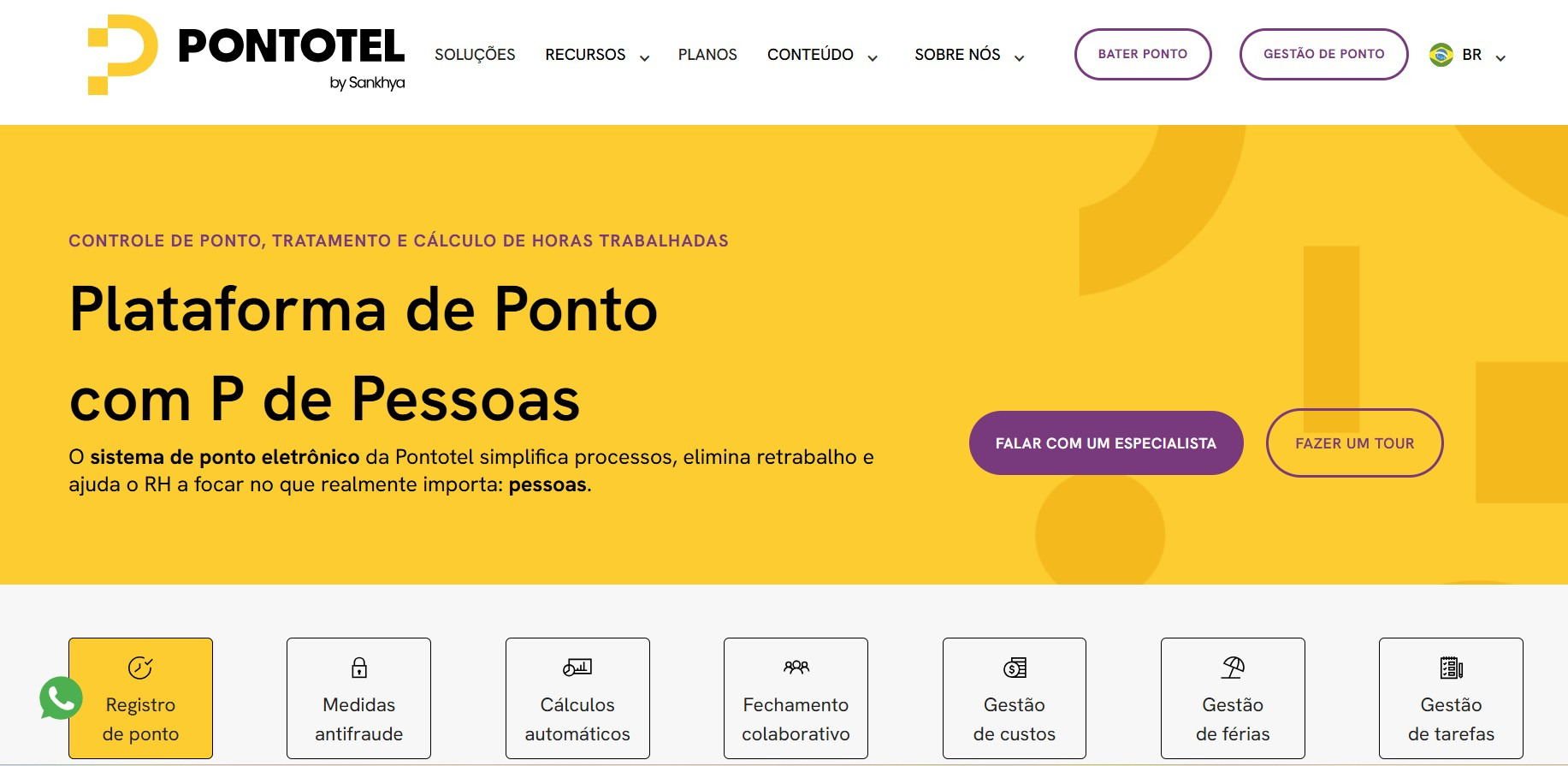 Captura de tela do site da PontoTel.