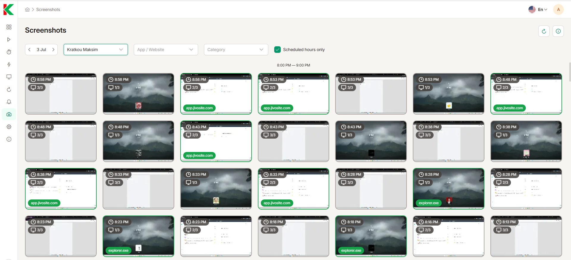 KeepActive Screenshots interface.