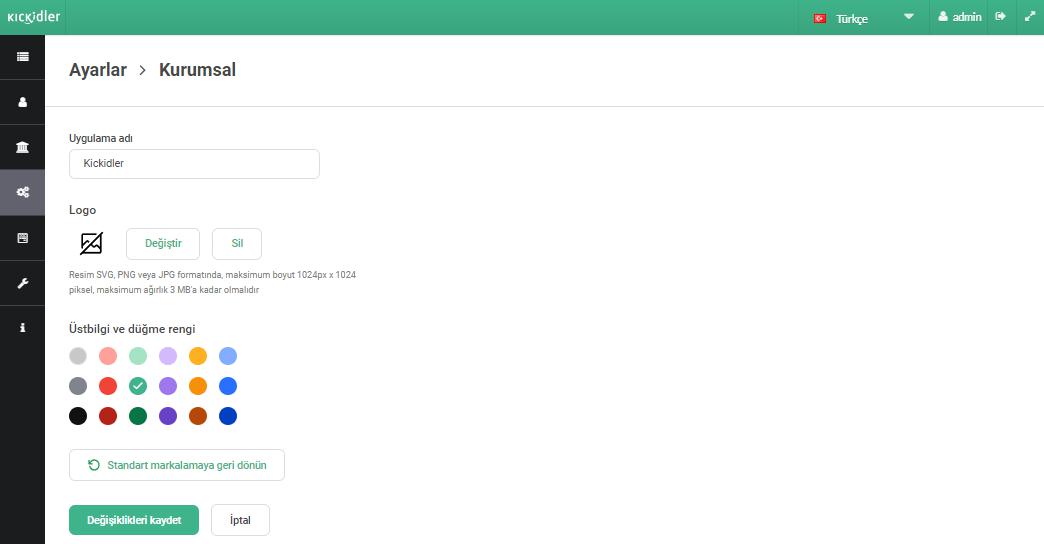 Branding interface screenshot