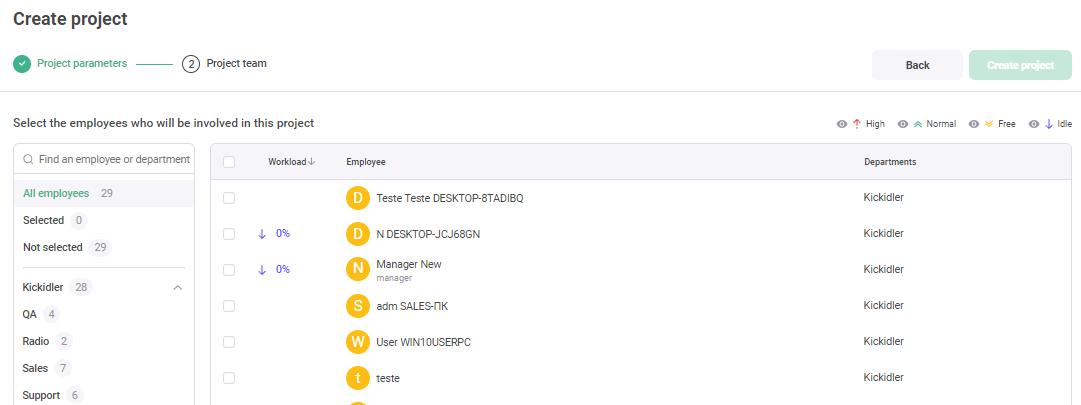 Select the project team.