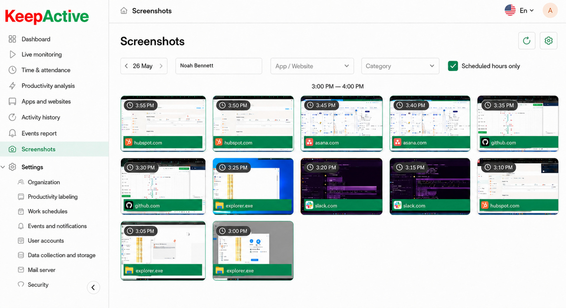 Screenshots interface in KeepActive 2.0.