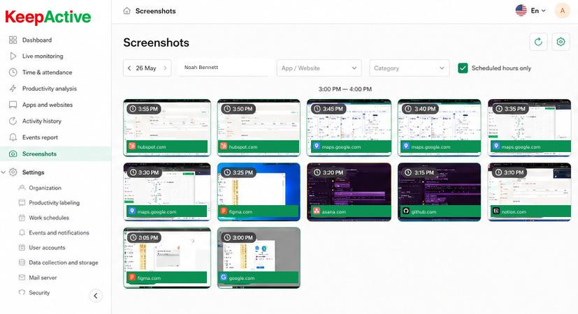 Screenshots interface in KeepActive 2.0.