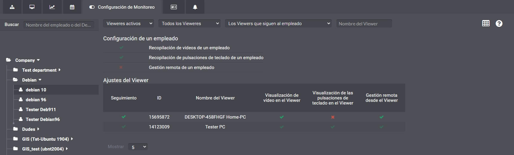 Captura de pantalla 1: Opciones de desactivación de funciones en la interfaz web del SC.