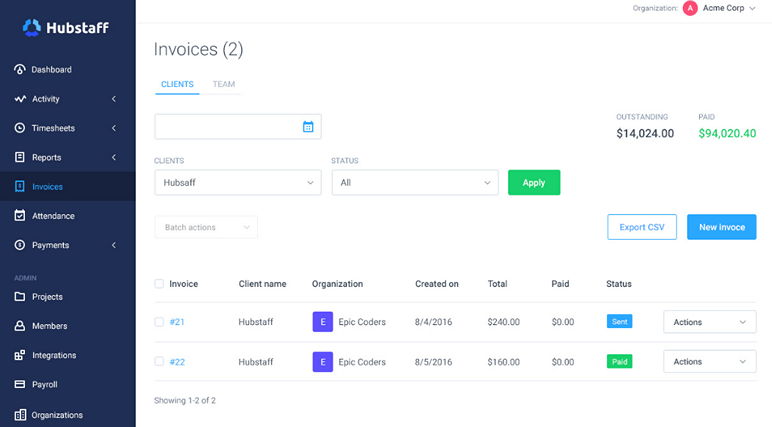 Hubstaff interface