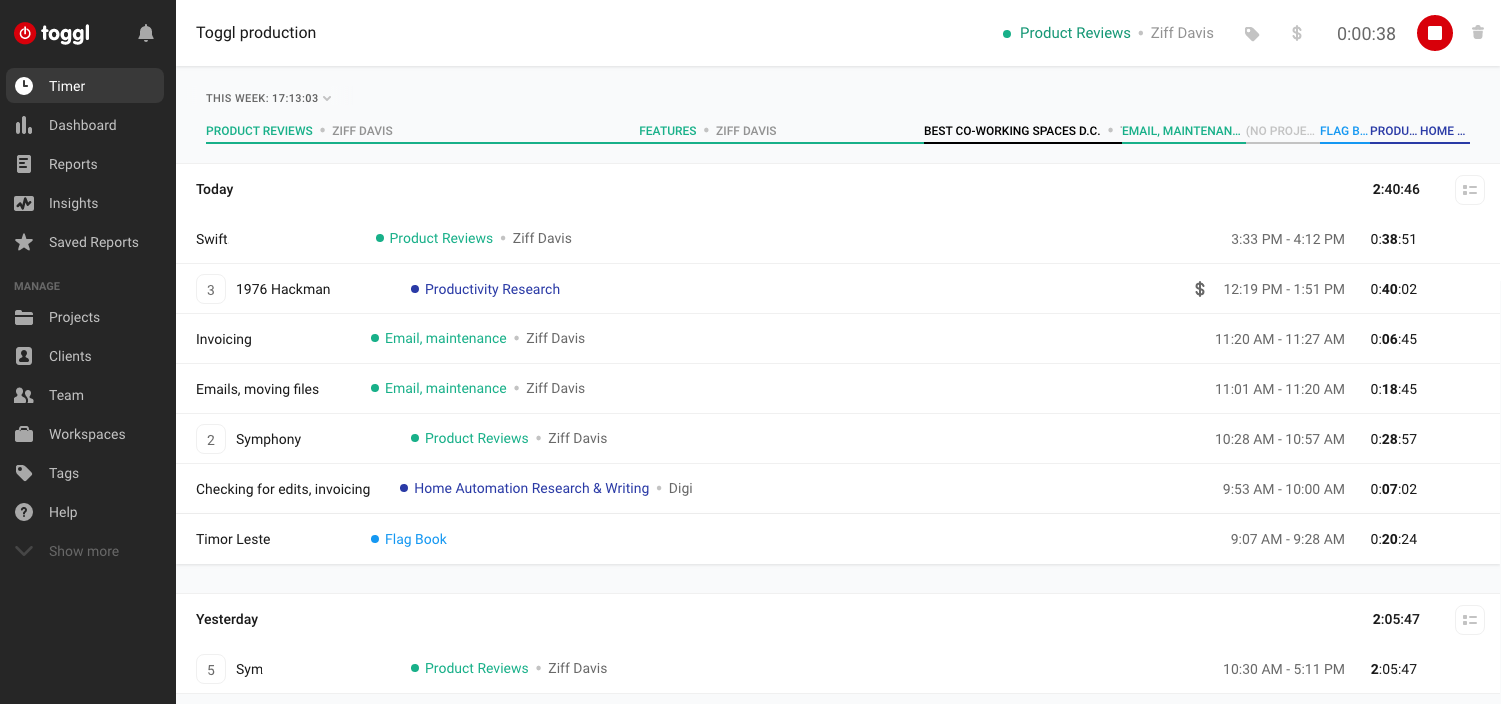 Toggl interface screenshot.